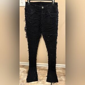 RARE Guapi Black Stacked Denim Flare Jeans Size Women’s 28